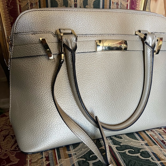 Calvin Klein Brooke leather satchel shoulder bag champagne color handbag - Picture 5 of 15